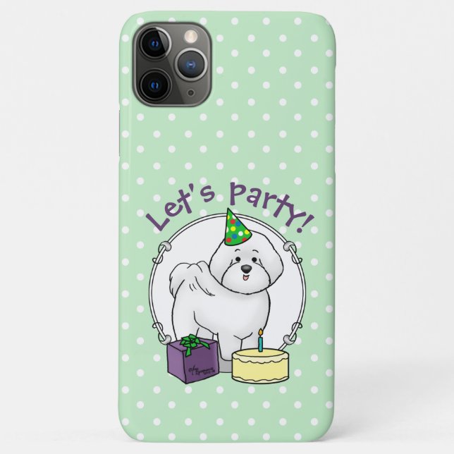 Capa Para iPhone 11 Pro Max Feliz Aniversário (Festa) Cão de Bichon Frise - Bo (Verso)