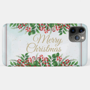 Capa Para iPhone 11 Pro Max Festa de Natal bonita com flores de morangos verme