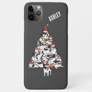 Capa Para iPhone 11 Pro Max Filhote de Bulldog Francês de Natal Árvore de Nata