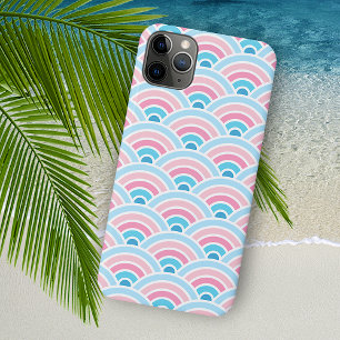 Capa Para iPhone 11 Pro Max Flamingo Rubor Rosa Azul Padrão de Ondas Concêntri