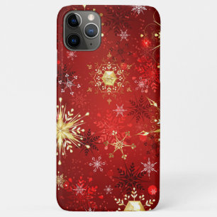Capa Para iPhone 11 Pro Max Flocos de neve do Ouro de Natal em Fundo Vermelho
