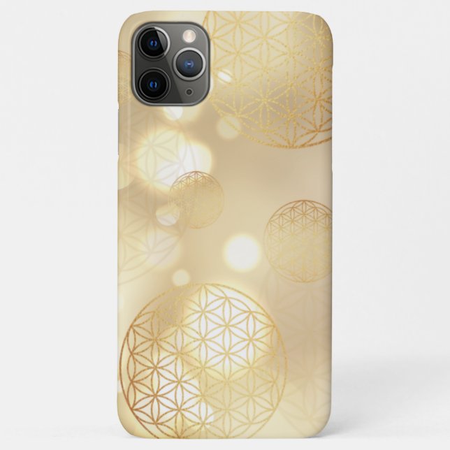 Capa Para iPhone 11 Pro Max Flor de vida brilho dourado (Verso)