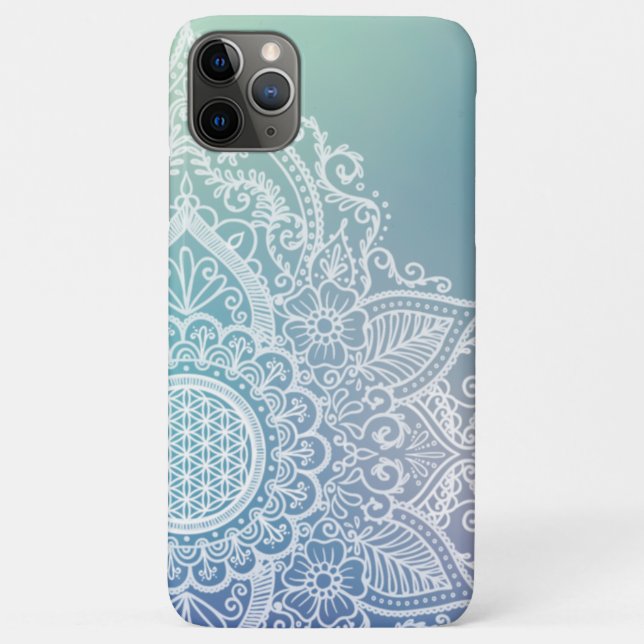 Capa Para iPhone 11 Pro Max Flor de vida de Mandala pastel azul (Verso)