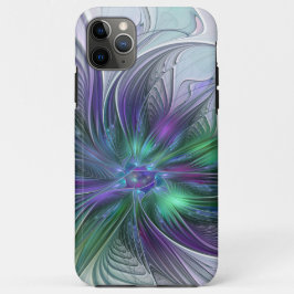 Capa Para iPhone 11 Pro Max Flor Moderna Arte Abstrata Fractal Roxa Verde