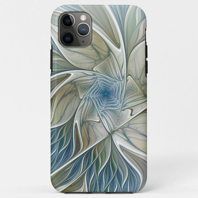 Capa Para iPhone 11 Pro Max Floral Dream Pattern Abstrato Blue Khaki Fractal (Verso)