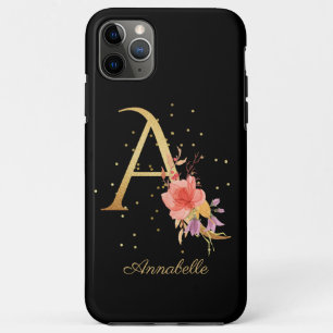 Capa Para iPhone 11 Pro Max Floral Monograma Personalizar Nome Inicial A Letra