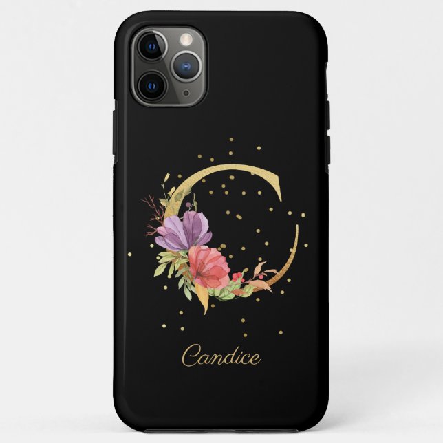 Capa Para iPhone 11 Pro Max Floral Monograma Personalizar Nome inicial C - Let (Verso)