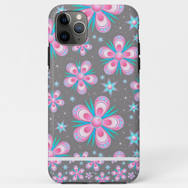 Capa Para iPhone 11 Pro Max Floral Rosa com Acentos Castanhos (Verso)