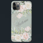 Capa Para iPhone 11 Pro Max Floral Watercolor Cor Verde Dourada Personalizar<br><div class="desc">Folhas de ouro elegantes com flores de cor-de-água cor-de-rosa-claro sobre fundo verde-sábio. Adicione o seu nome para tornar esta capa de telefone bonita. Esta capa de telefone é perfeita para você. Tão chique e sofisticada. A Zazzle garante atendimento e satisfação 100% ao cliente.</div>