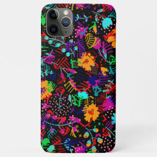 Capa Para iPhone 11 Pro Max Flores abstratas coloridas pretas fofas
