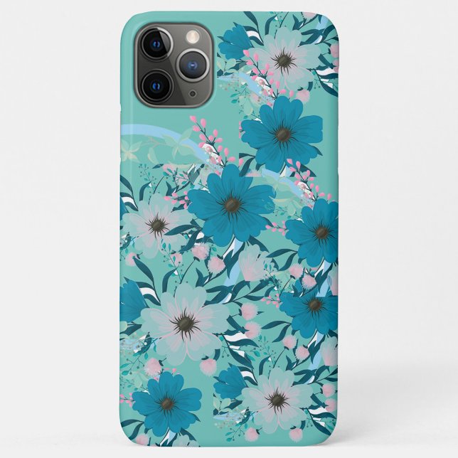 Capa Para iPhone 11 Pro Max Flores Artísticas (A vibrant phone case adorned with floral patterns in shades of blue and white!)
