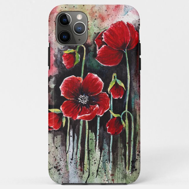 Capa Para iPhone 11 Pro Max Flores De Papoila Em Aquarela (Verso)