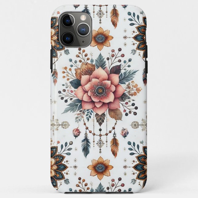 Capa Para iPhone 11 Pro Max Flores e Penas (Verso)