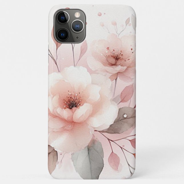 Capa Para iPhone 11 Pro Max Flores em Aquarela Sofisticadas e Delicadas (Verso)