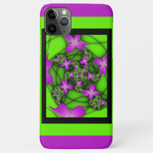 Capa Para iPhone 11 Pro Max Flores Fractais Abstratas Modernas Rosa Verde Neon