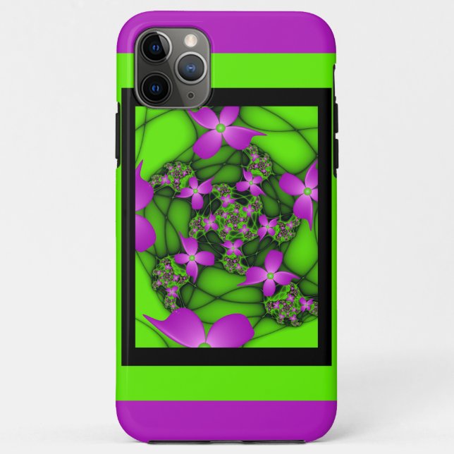 Capa Para iPhone 11 Pro Max Flores Fractais Verdes Rosa-Rosa-Abstrato modernas (Verso)