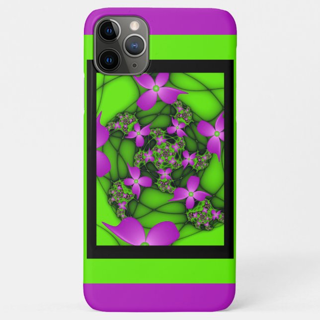 Capa Para iPhone 11 Pro Max Flores Fractais Verdes Rosa-Rosa-Abstrato modernas (Verso)