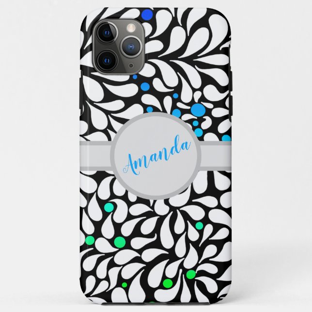 Capa Para iPhone 11 Pro Max Flores modernas e ousadas personalizadas, azul-téa (Verso)