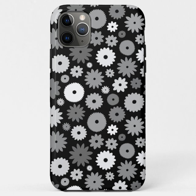 Capa Para iPhone 11 Pro Max Flores Monocromáticas Padrão Repetido (Verso)