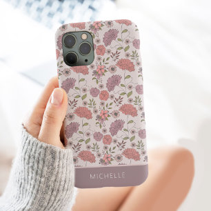 Capa Para iPhone 11 Pro Max Flores Selvagens Personalizadas com Nome Floral