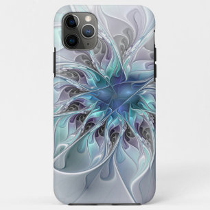 Capa Para iPhone 11 Pro Max Flourar Abstrato Moderno Flor Fractal Com Azul
