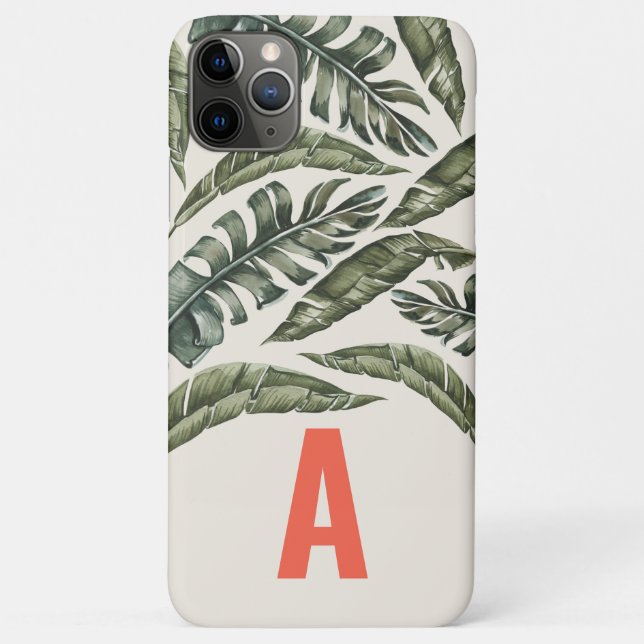 Capa Para iPhone 11 Pro Max Folha tropical personalizada inicial (Verso)