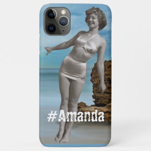 Capa Para iPhone 11 Pro Max Foto personalizada e nome Azul moderno de praia de