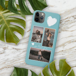 Capa Para iPhone 11 Pro Max Fotos e Coração em Azul Turquesa Claro