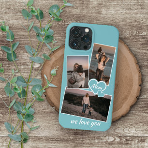 Capa Para iPhone 11 Pro Max Fotos e Coração em Azul Turquesa Claro Azul-esverd