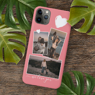 Capa Para iPhone 11 Pro Max Fotos E Coração Em Cor-De-Rosa Vermelho-Coral