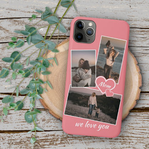 Capa Para iPhone 11 Pro Max Fotos E Coração Em Cor-De-Rosa Vermelho-Coral