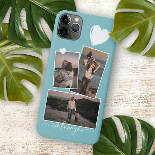 Capa Para iPhone 11 Pro Max Fotos Personalizadas E Coração Turquesa Azul