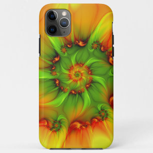 Capa Para iPhone 11 Pro Max Fractal cor-de-laranja verde de Verão quente