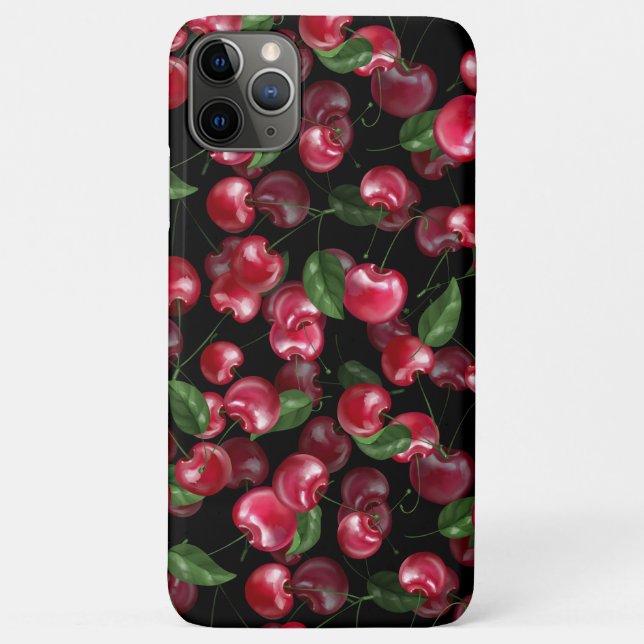 Capa Para iPhone 11 Pro Max Fruta de cereja a preto (Verso)