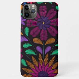 Capa Para iPhone 11 Pro Max Fundo Colorido de Bordados Florais Mexicanos