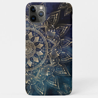 Capa Para iPhone 11 Pro Max Galáxia Azul Elegante Dourada Mandala