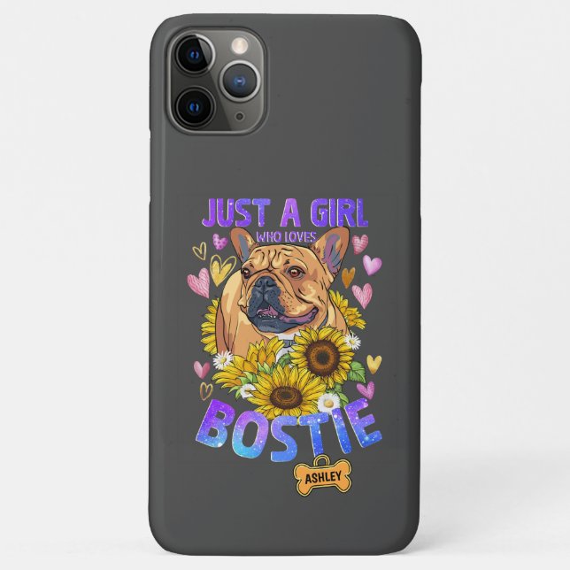 Capa Para iPhone 11 Pro Max Garota Bonita Adora Boston Terrier Sunflower Case (Verso)