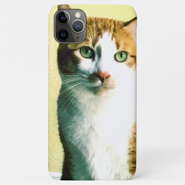 Capa Para iPhone 11 Pro Max Gato branco e laranja de cor amarelo pálido (Verso)