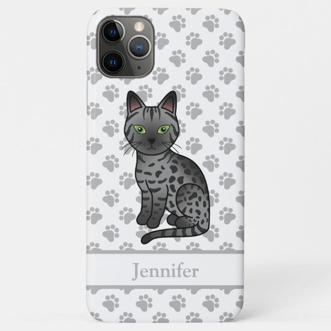 Capa Para iPhone 11 Pro Max Gato Cartoon Fofinho Mau Egípcio Fumê & Nome (Verso)