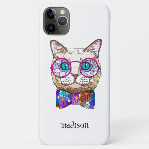 Capa Para iPhone 11 Pro Max Gato de Hipster Colorido, Personalizado