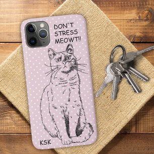 Capa Para iPhone 11 Pro Max Gato do País Não Estresse Bolinhas Rosa MEOWT