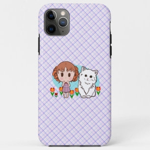 Capa Para iPhone 11 Pro Max gato, menina e tulipas