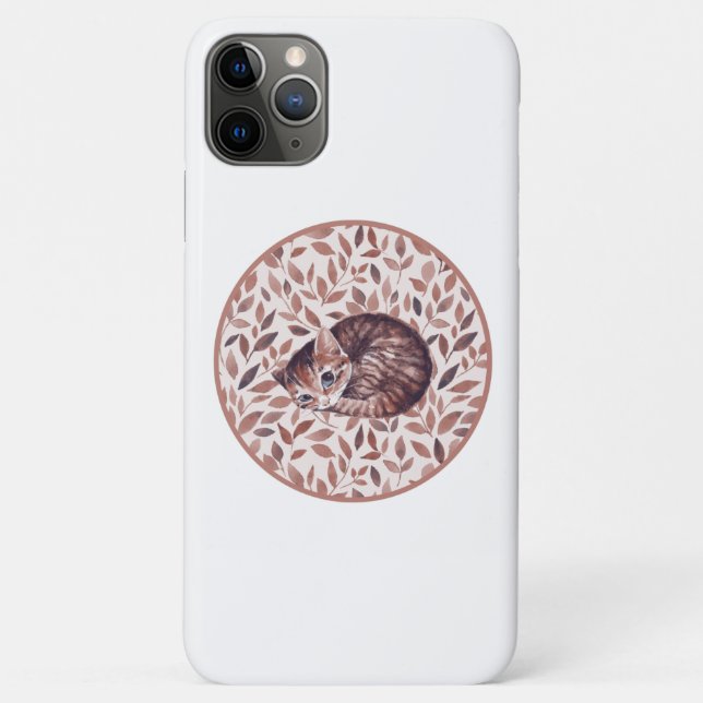 Capa Para iPhone 11 Pro Max Gato sonolento. Aquarela (Verso)