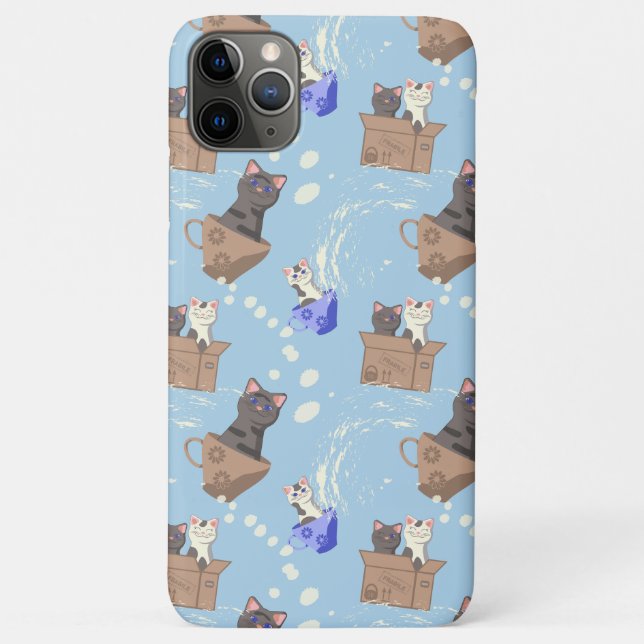 Capa Para iPhone 11 Pro Max Gatos na caixa e leite cai em azul (Verso)