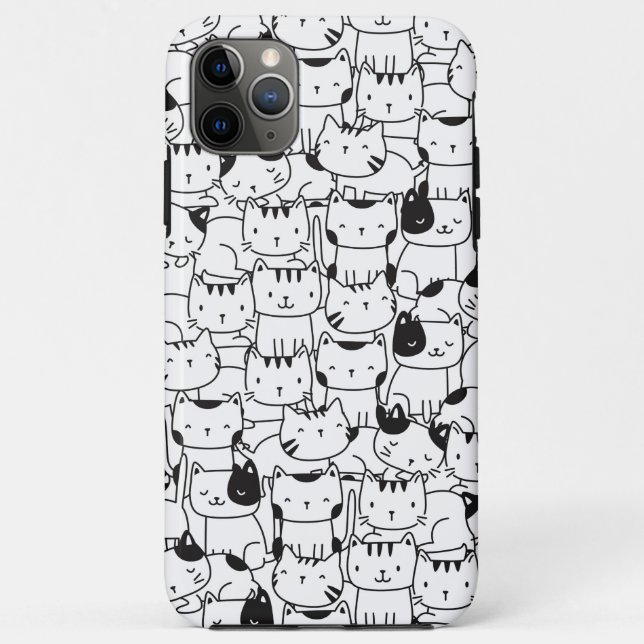 Capa Para iPhone 11 Pro Max Gatos Pretos e Brancos Fofos (Verso)