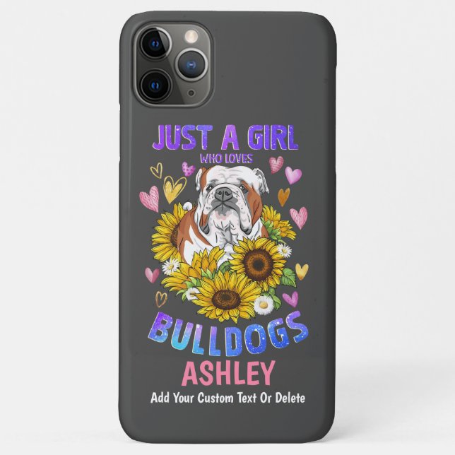 Capa Para iPhone 11 Pro Max Girl ama English Bulldog Sunflower (Verso)