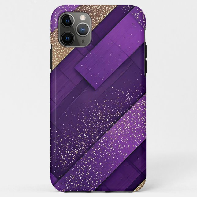 Capa Para iPhone 11 Pro Max Glitter Abstrato Roxo e Dourado Geométrico (Verso)