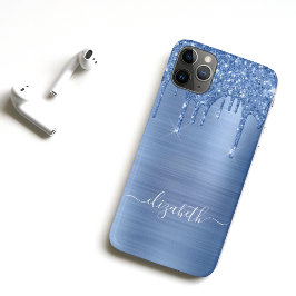 Capa Para iPhone 11 Pro Max Glitter Coloca Monograma Azul