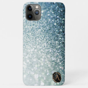 Capa Para iPhone 11 Pro Max *~* Glitter de Ombre de Gradação TEAL Monograma