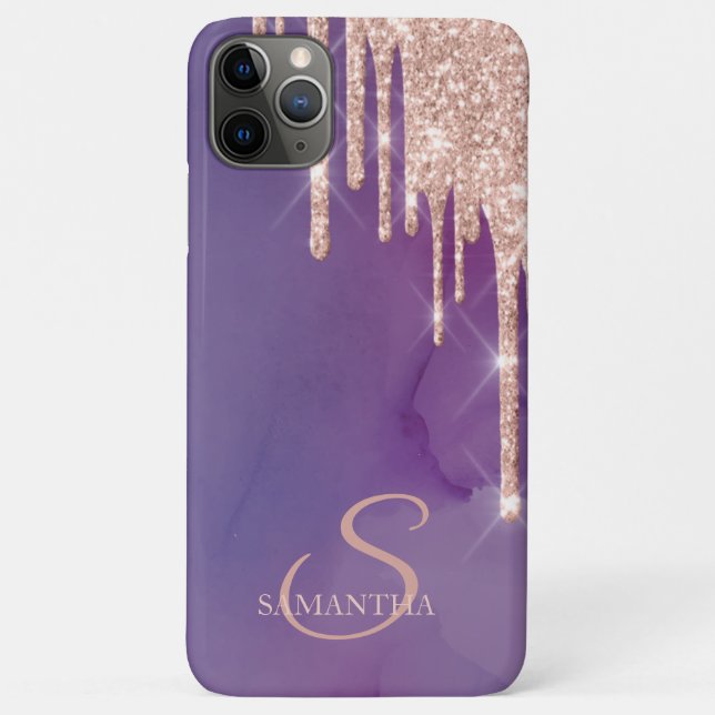 Capa Para iPhone 11 Pro Max Glitter Dourado Elegante Rosa, Roxo (Verso)